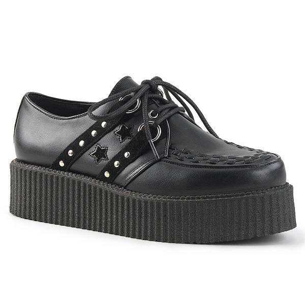 Demonia Women's V-CREEPER-538 Creeper Shoes - Black Vegan Leather/Suede D2395-86US Clearance
